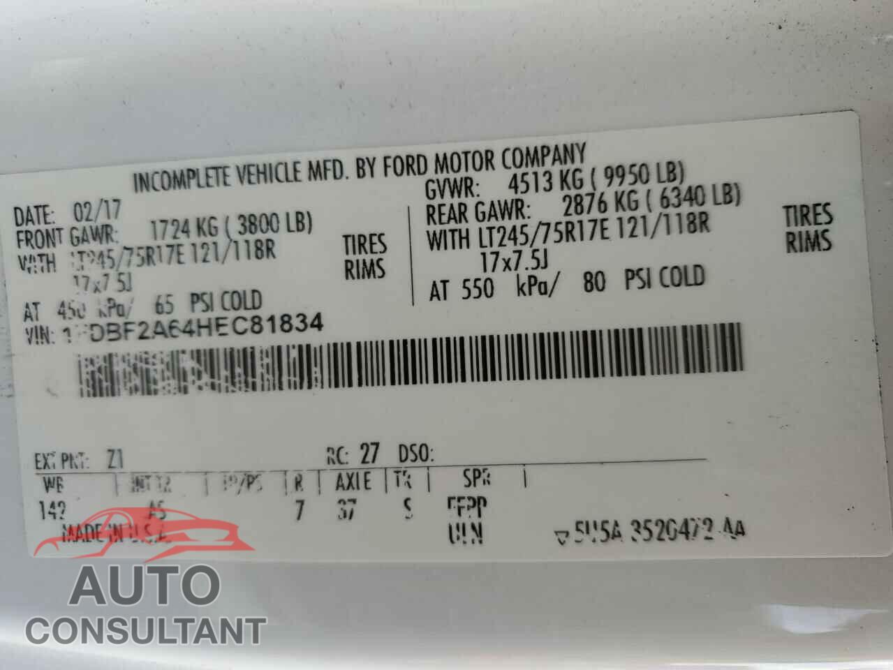 FORD F250 2017 - 1FDBF2A64HEC81834