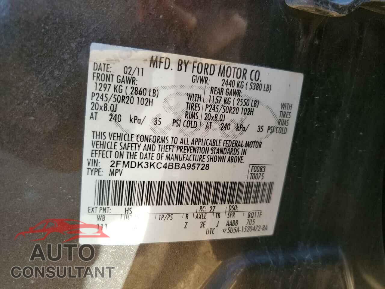 FORD EDGE 2011 - 2FMDK3KC4BBA95728