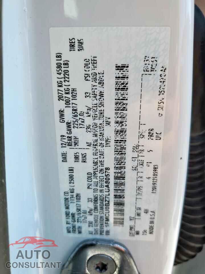FORD ESCAPE 2020 - 1FMCU0BZ7LUA80578