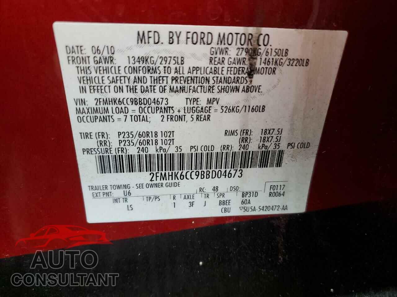 FORD FLEX 2011 - 2FMHK6CC9BBD04673