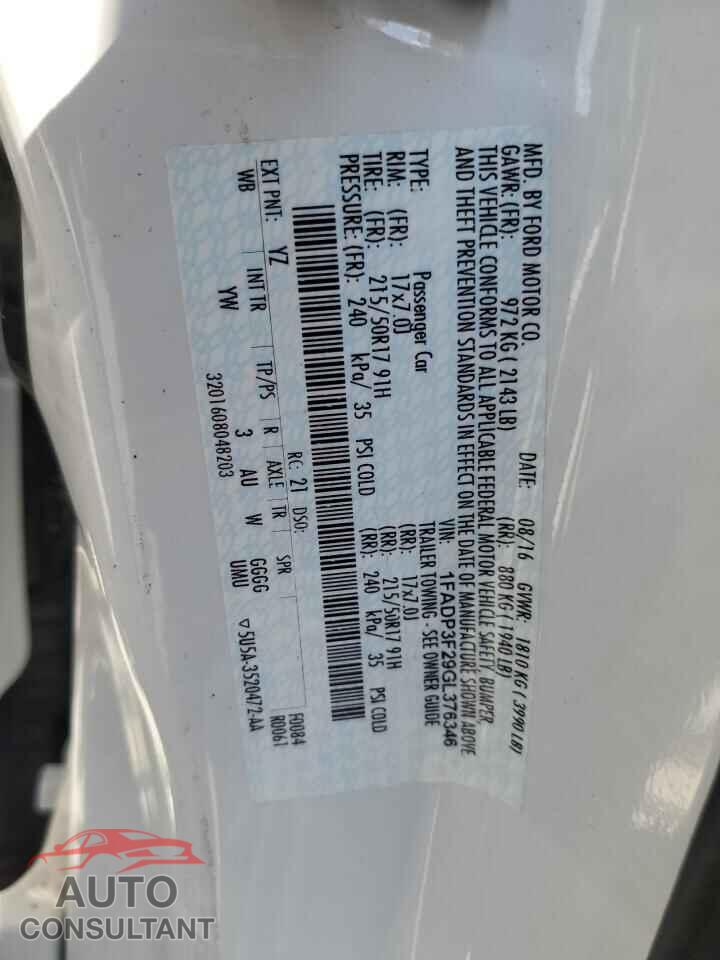 FORD FOCUS 2016 - 1FADP3F29GL376346