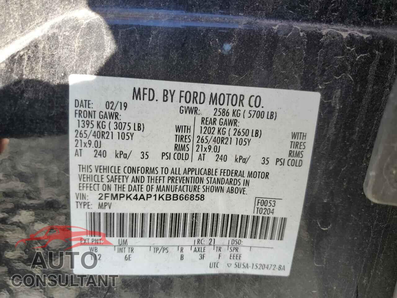 FORD EDGE 2019 - 2FMPK4AP1KBB66858