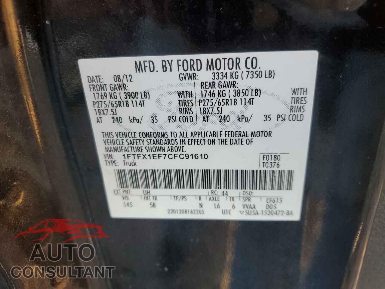 FORD F-150 2012 - 1FTFX1EF7CFC91610