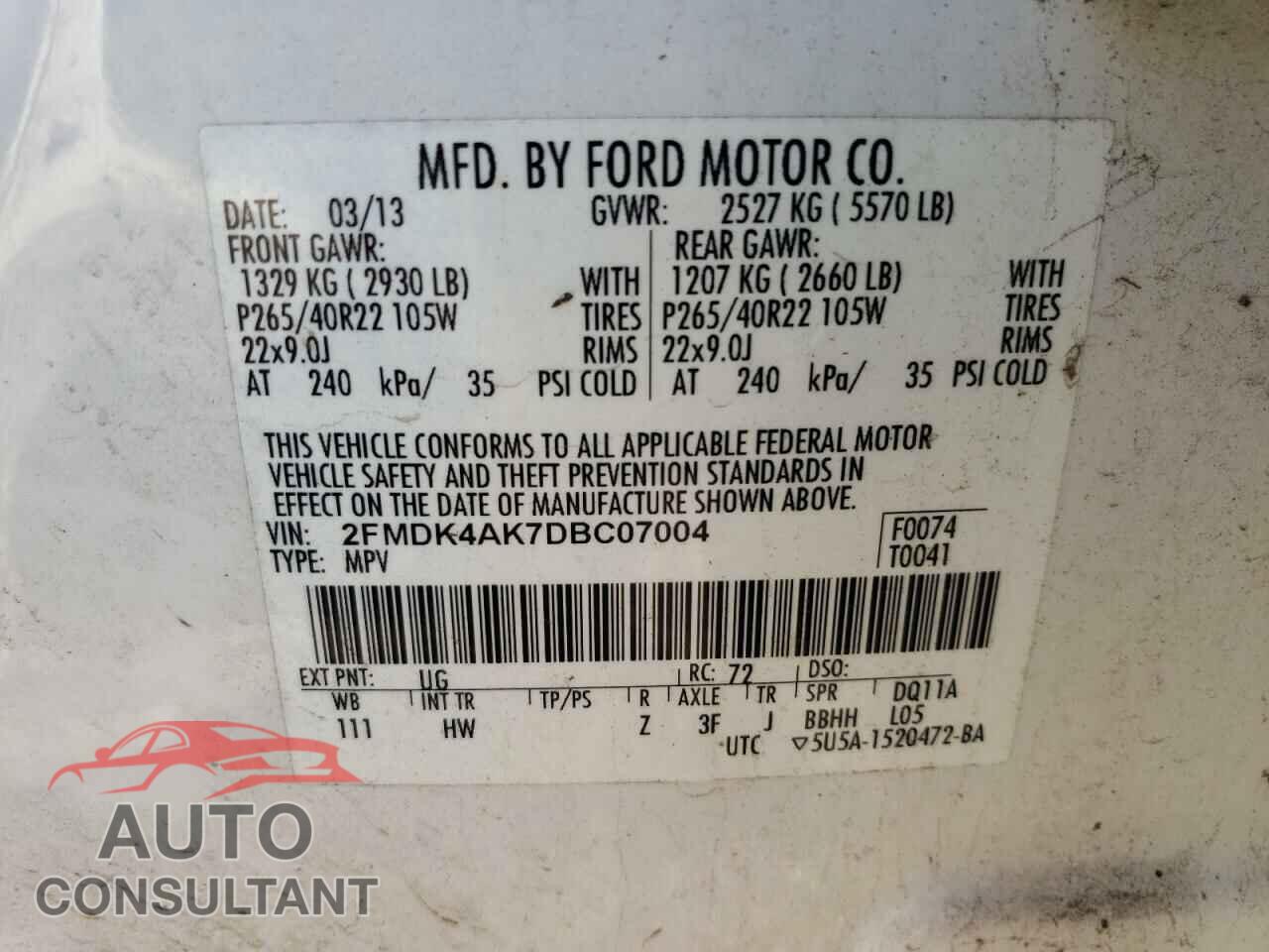 FORD EDGE 2013 - 2FMDK4AK7DBC07004