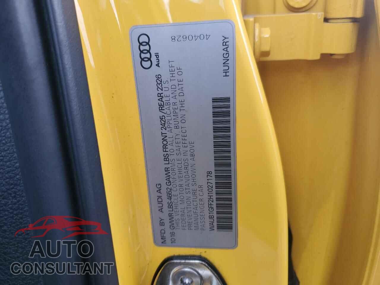 AUDI S3 2017 - WAUB1GFF2H1027178