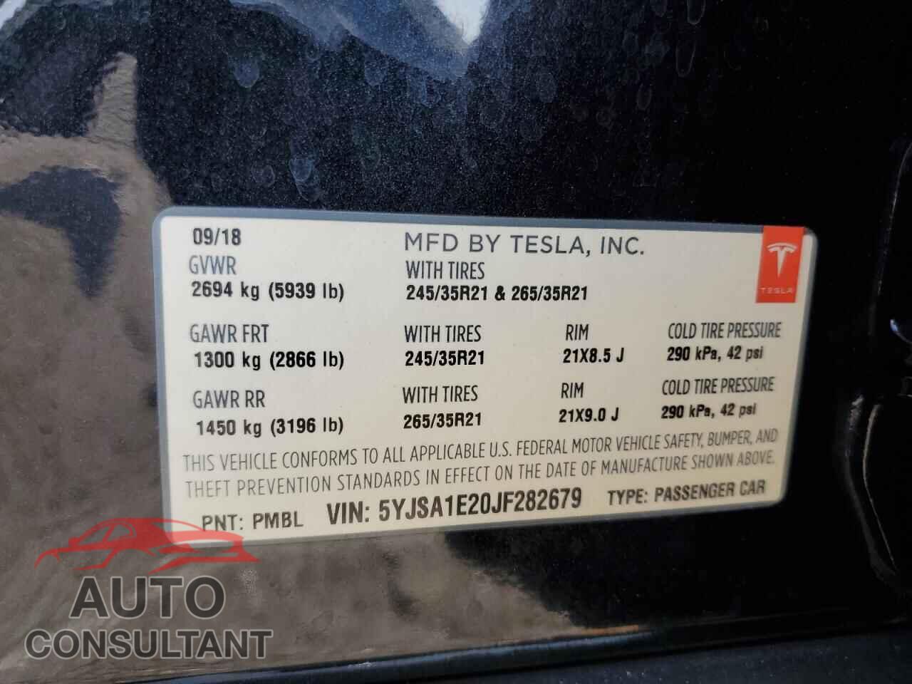 TESLA MODEL S 2018 - 5YJSA1E20JF282679