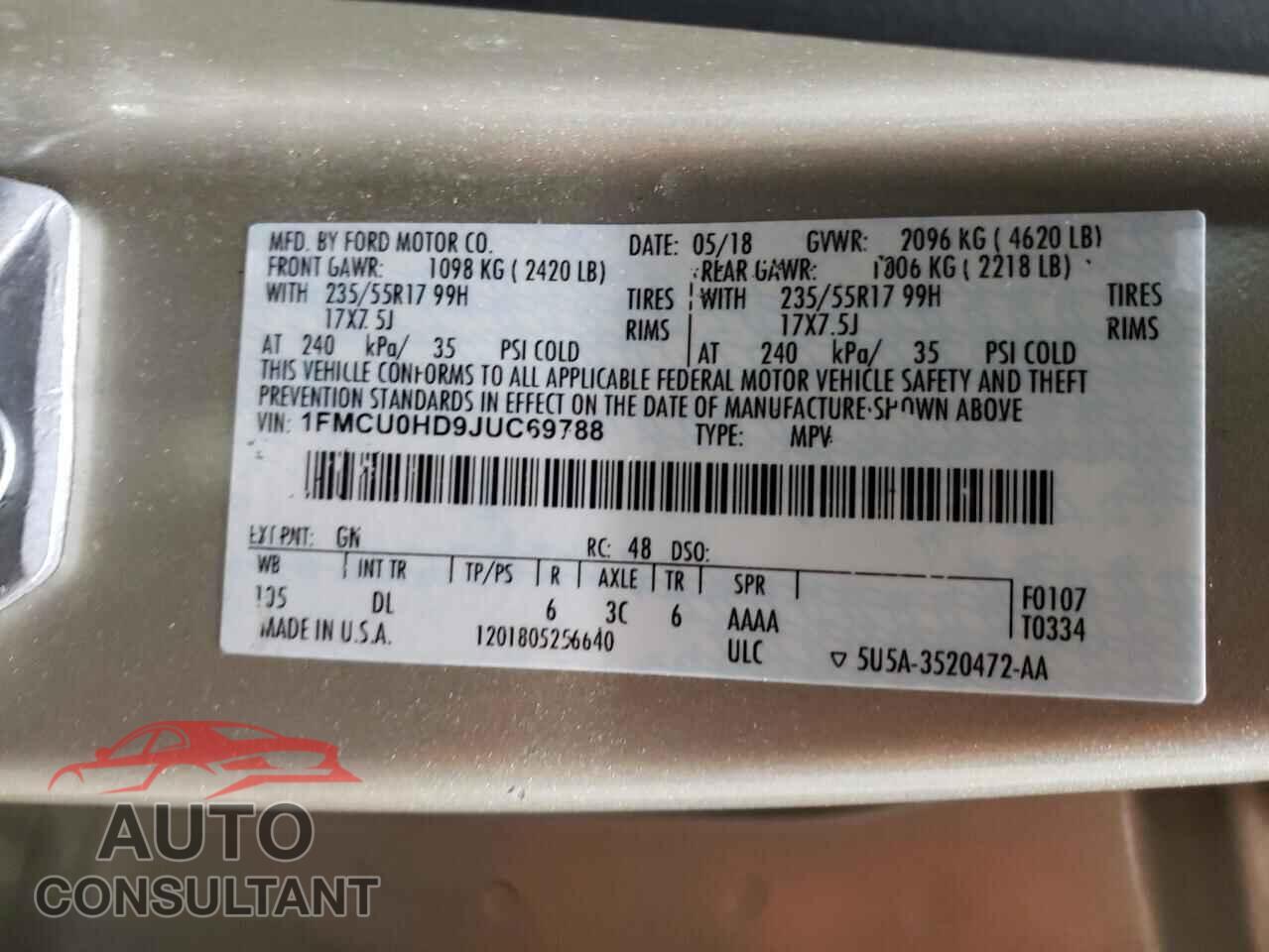 FORD ESCAPE 2018 - 1FMCU0HD9JUC69788