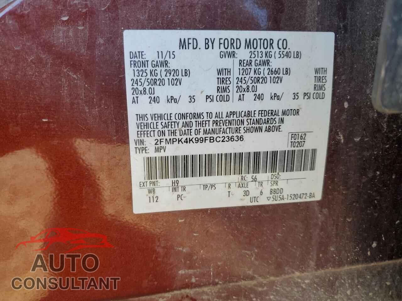 FORD EDGE 2015 - 2FMPK4K99FBC23636