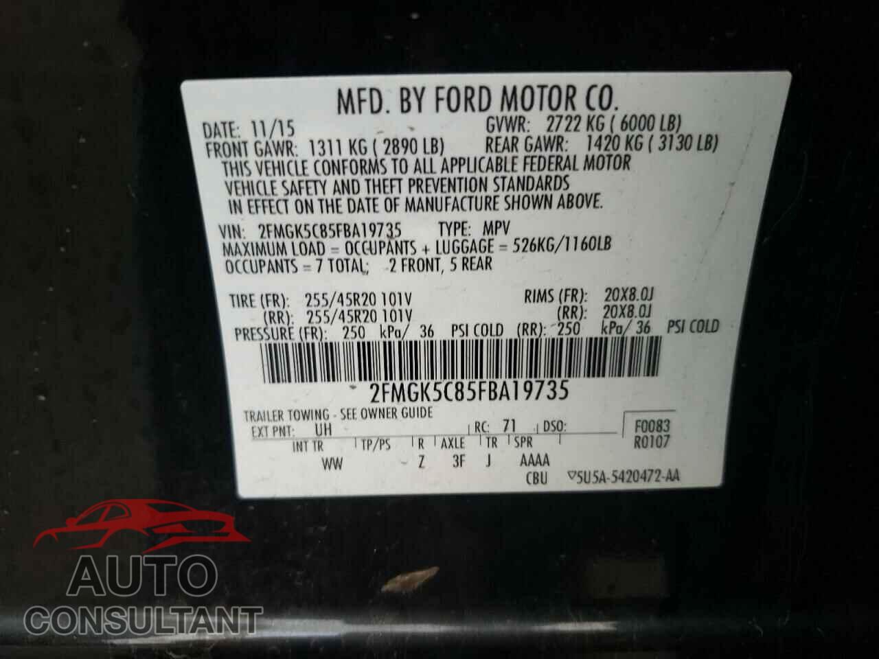 FORD FLEX 2015 - 2FMGK5C85FBA19735
