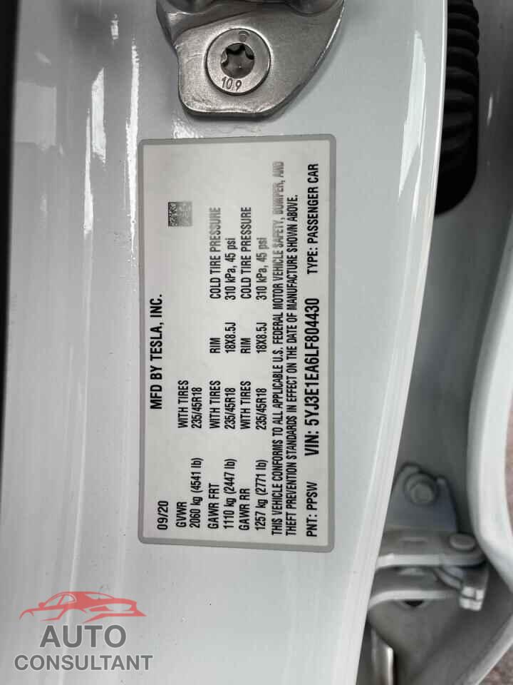 TESLA MODEL 3 2020 - 5YJ3E1EA6LF804430