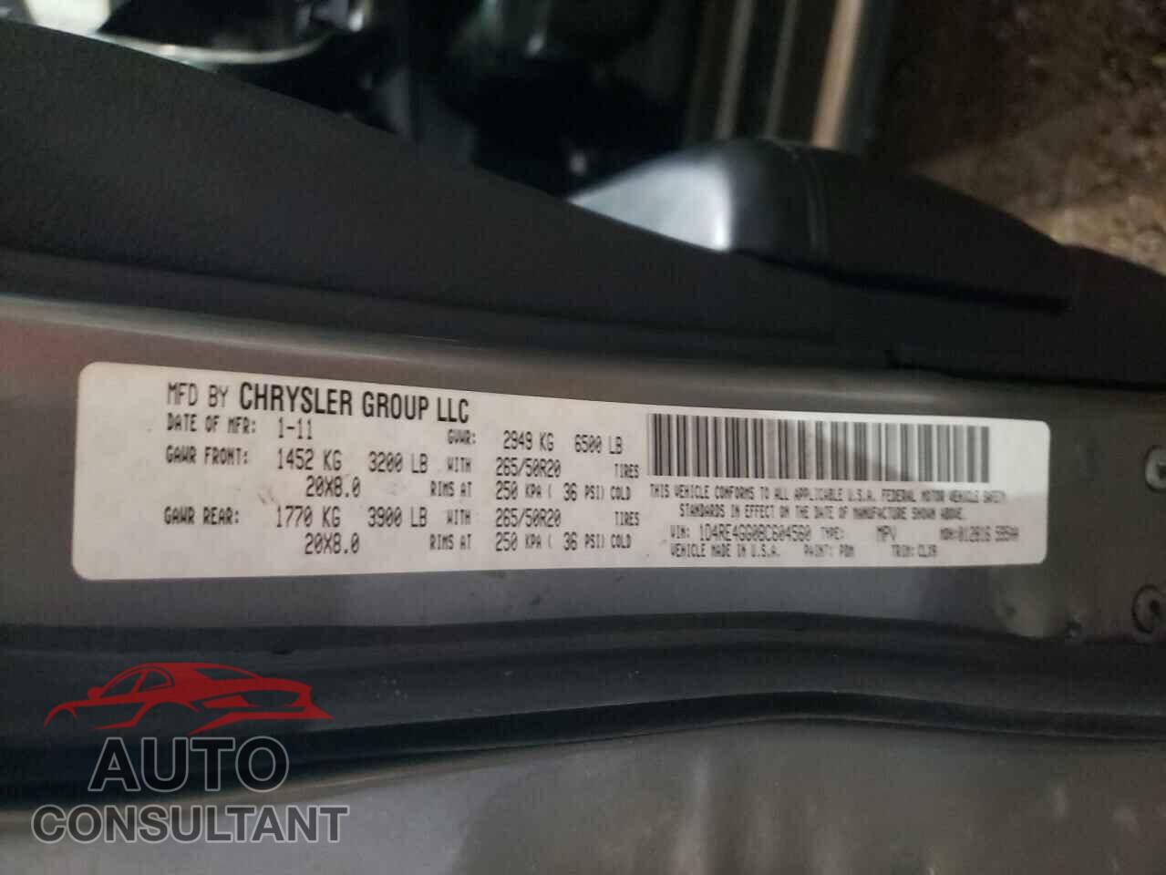 DODGE DURANGO 2011 - 1D4RE4GG0BC604560