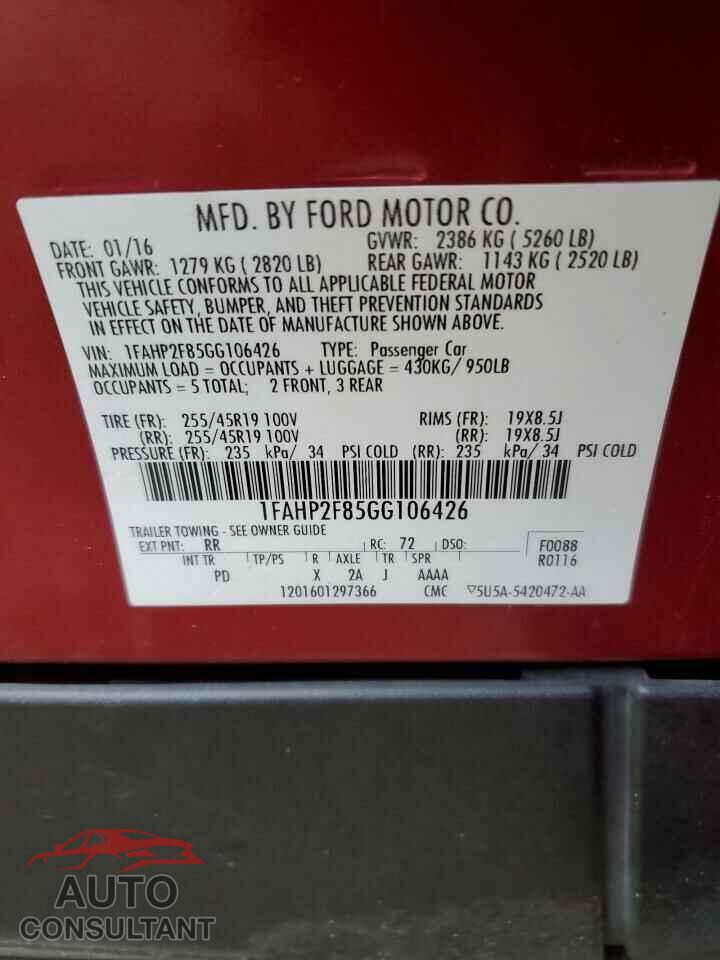 FORD TAURUS 2016 - 1FAHP2F85GG106426