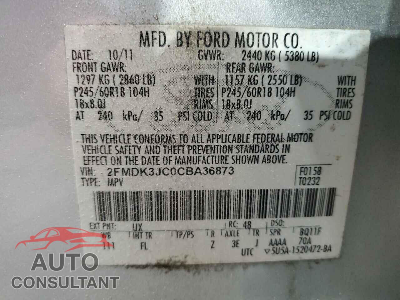 FORD EDGE 2012 - 2FMDK3JC0CBA36873