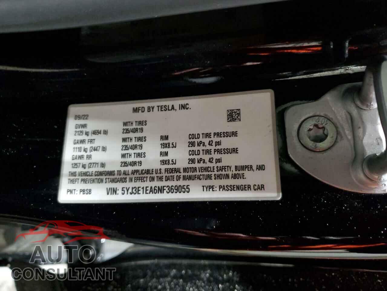 TESLA MODEL 3 2022 - 5YJ3E1EA6NF369055