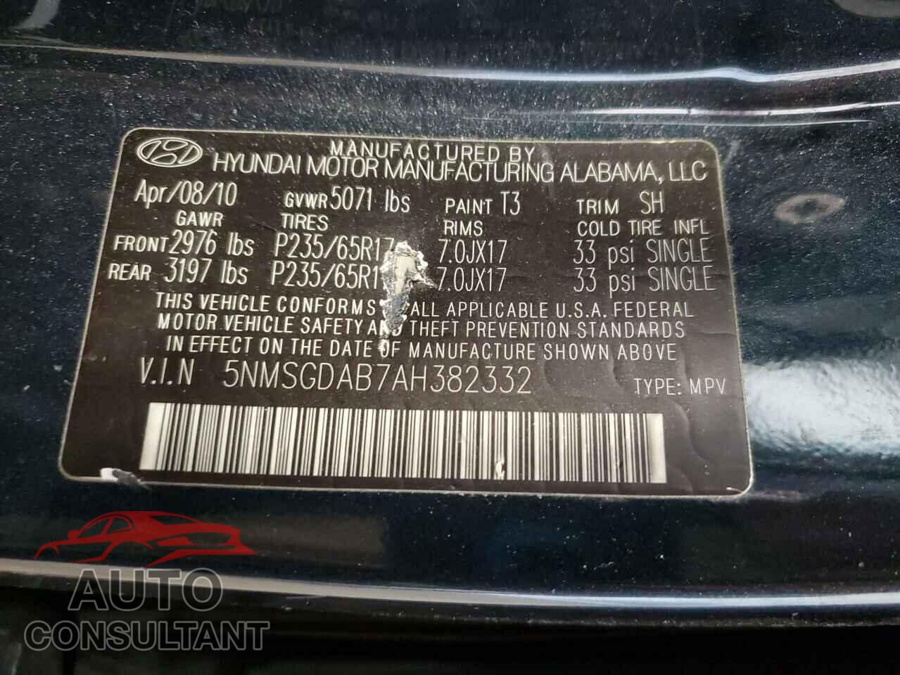 HYUNDAI SANTA FE 2010 - 5NMSGDAB7AH382332