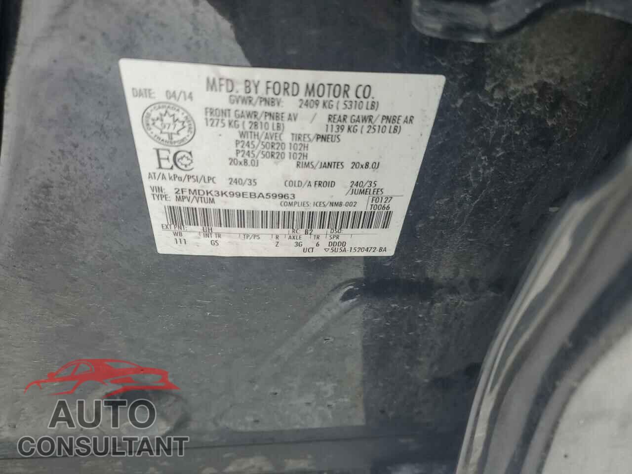 FORD EDGE 2014 - 2FMDK3K99EBA59963