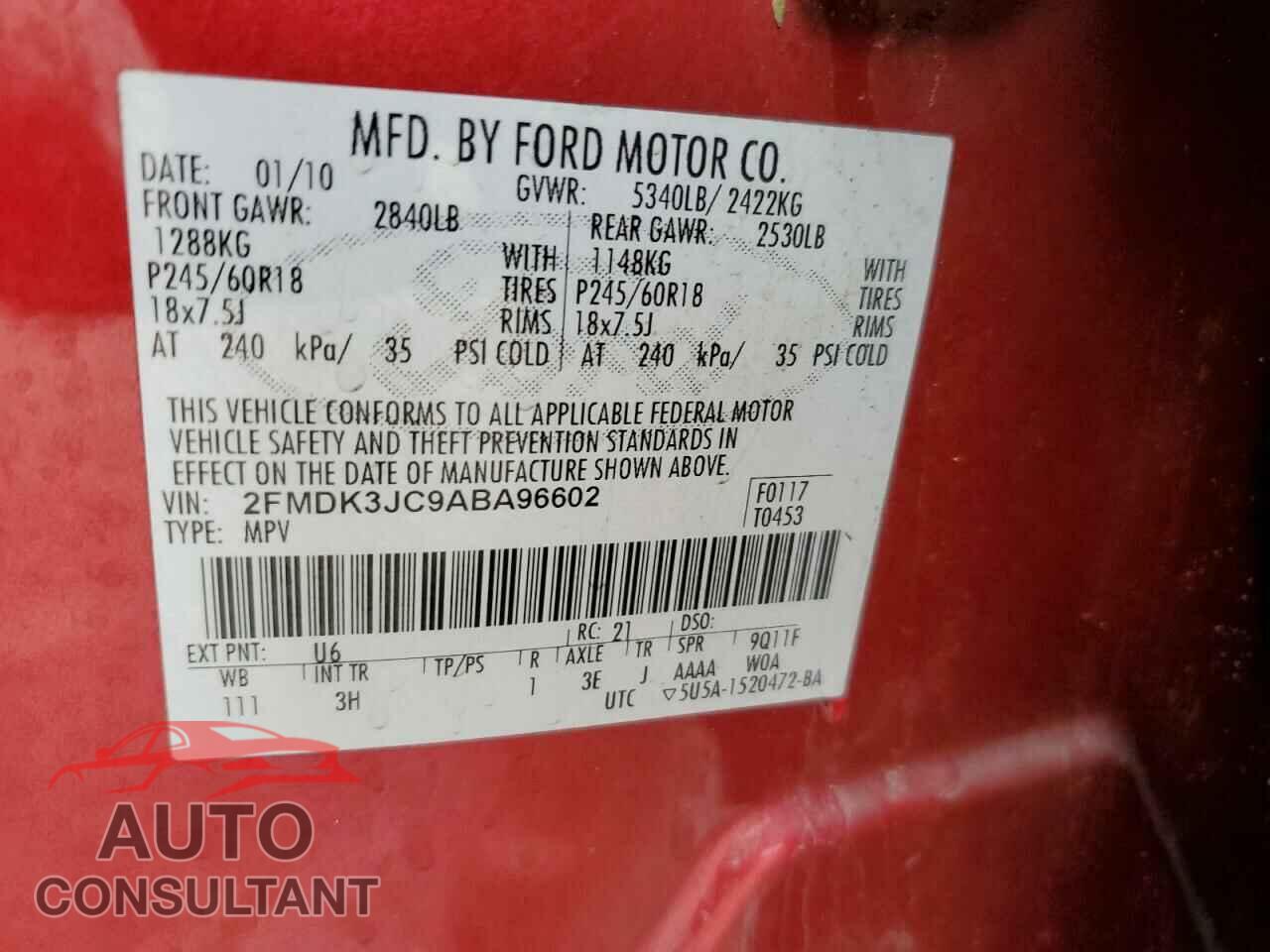 FORD EDGE 2010 - 2FMDK3JC9ABA96602