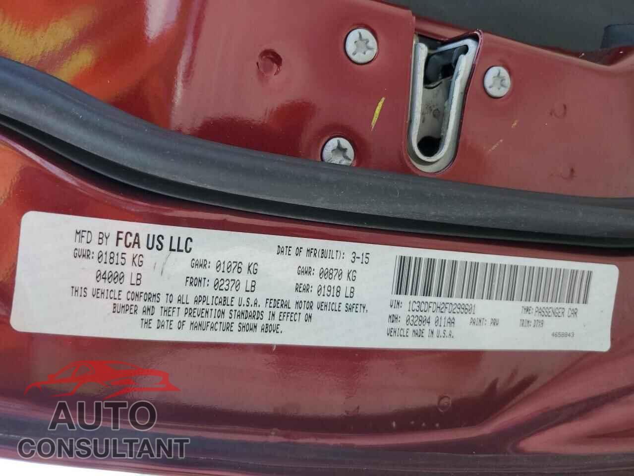 DODGE DART 2015 - 1C3CDFDH2FD299601