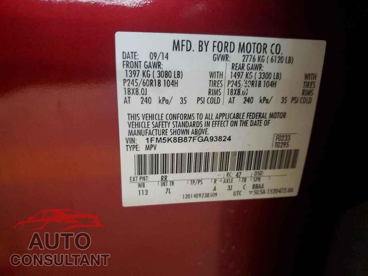 FORD EXPLORER 2015 - 1FM5K8B87FGA93824