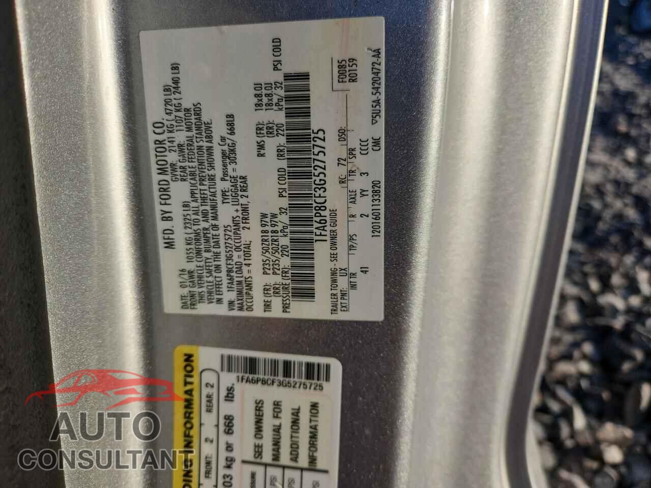 FORD MUSTANG 2016 - 1FA6P8CF3G5275725