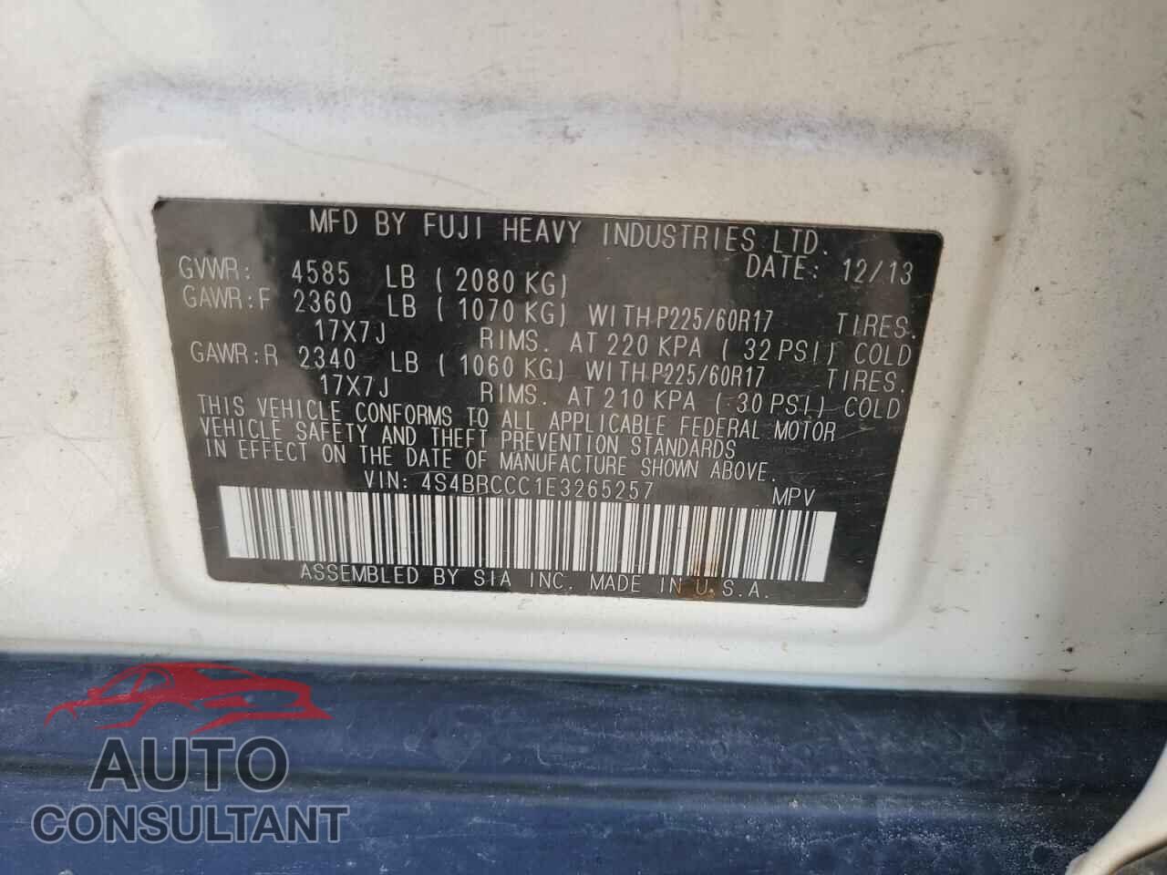 SUBARU OUTBACK 2014 - 4S4BRCCC1E3265257