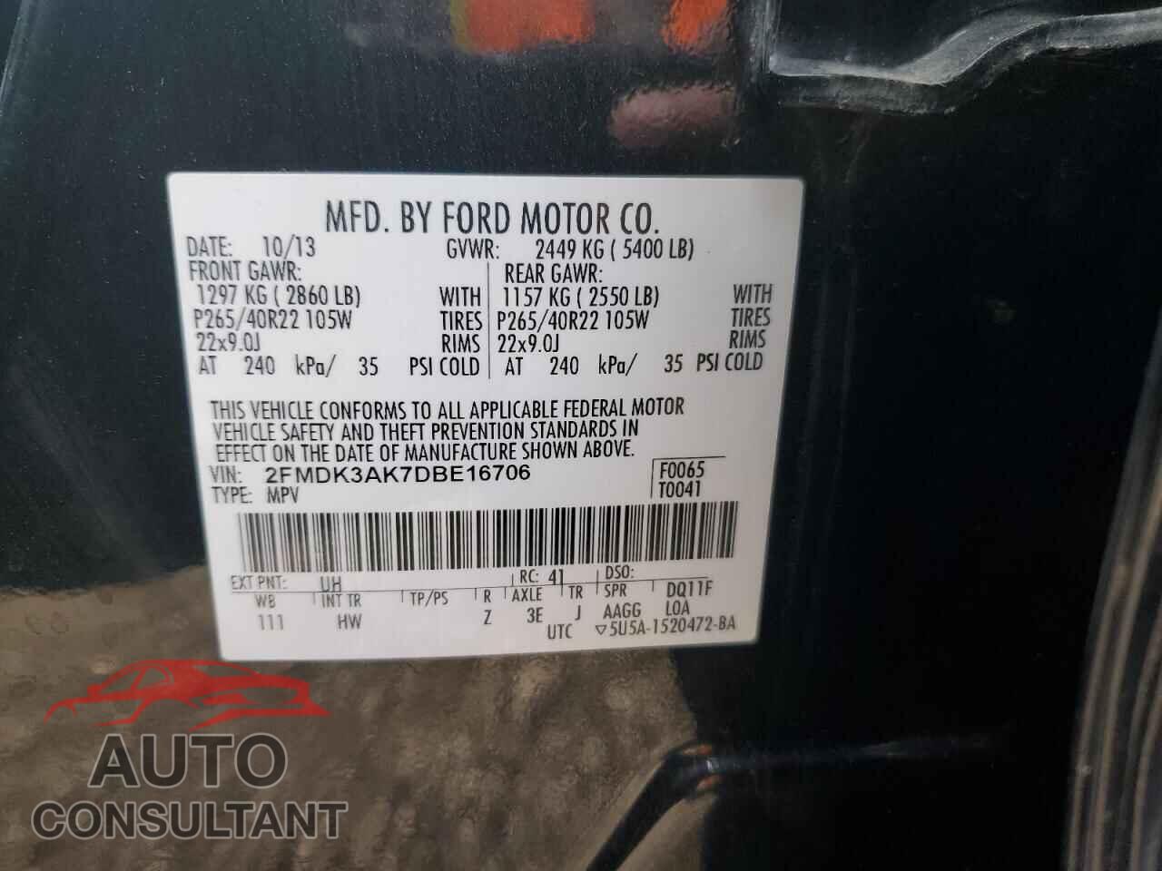 FORD EDGE 2013 - 2FMDK3AK7DBE16706