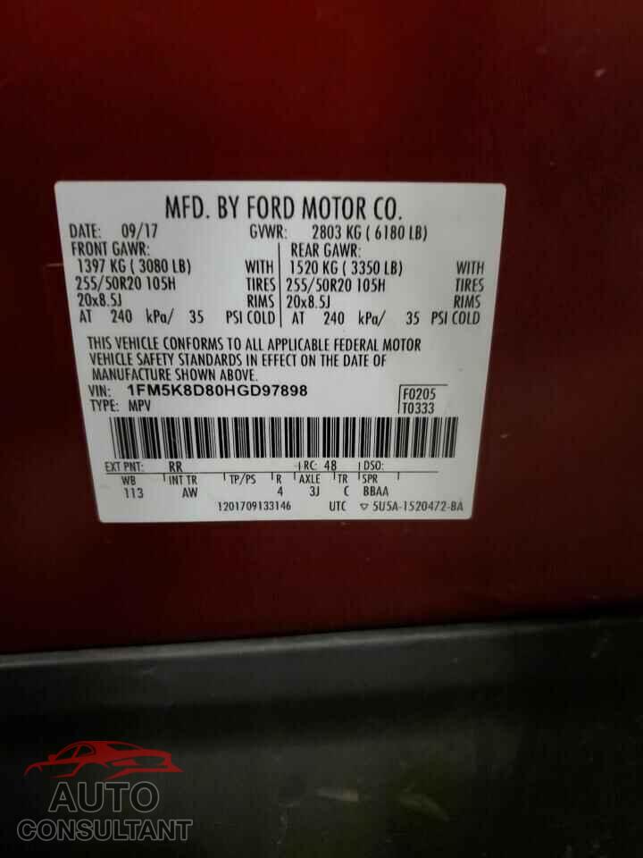 FORD EXPLORER 2017 - 1FM5K8D80HGD97898