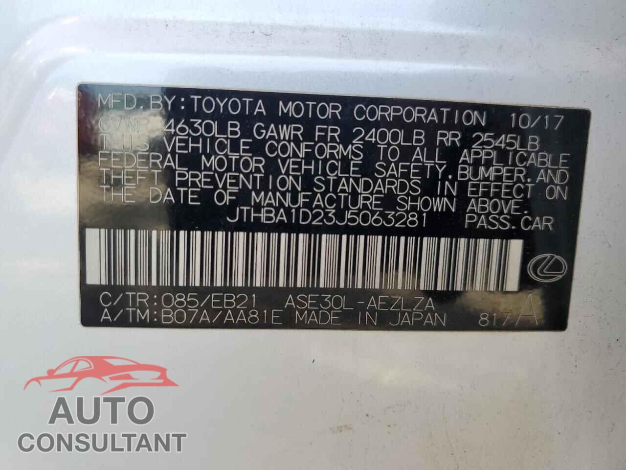 LEXUS IS 2018 - JTHBA1D23J5063281