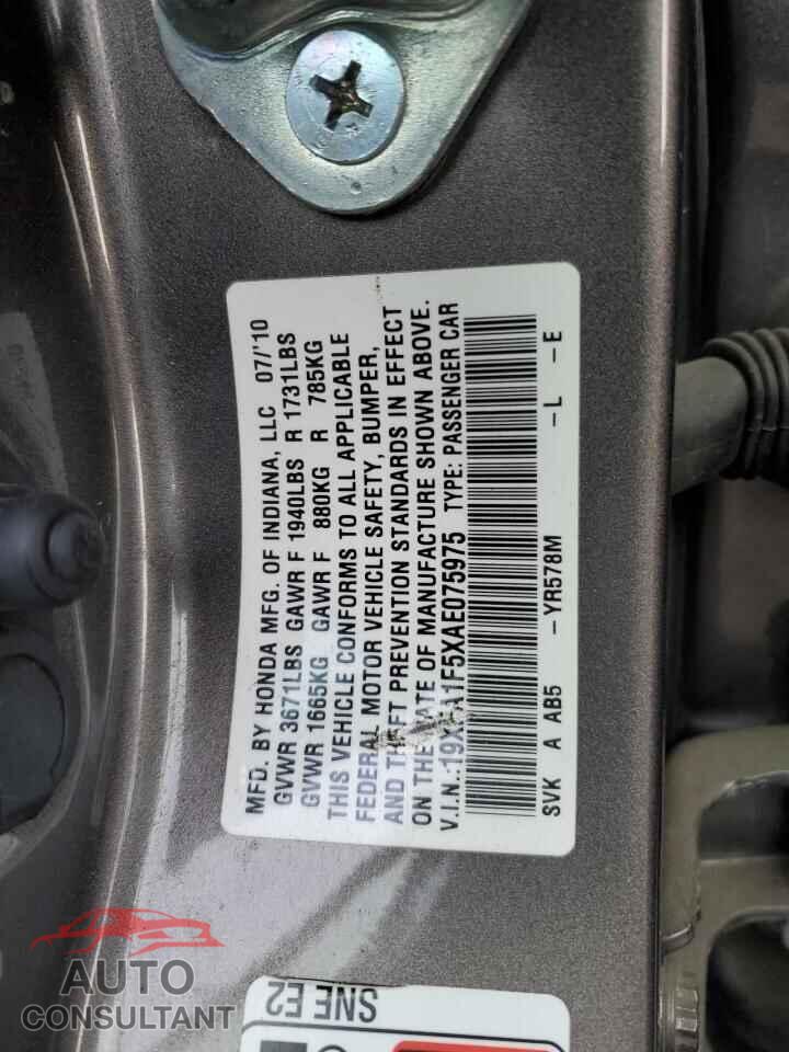 HONDA CIVIC 2010 - 19XFA1F5XAE075975