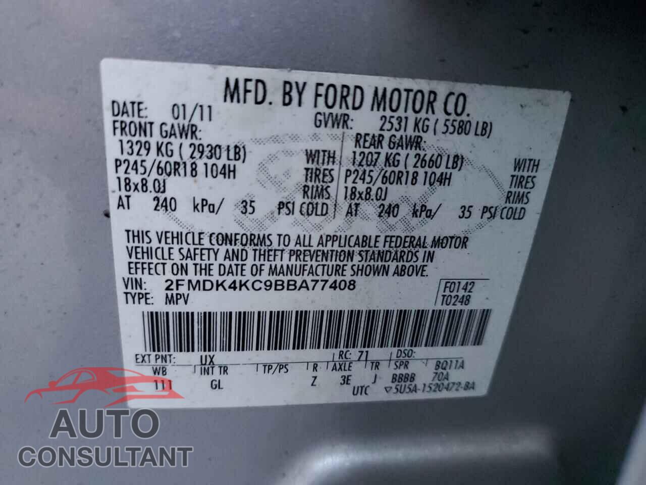 FORD EDGE 2011 - 2FMDK4KC9BBA77408