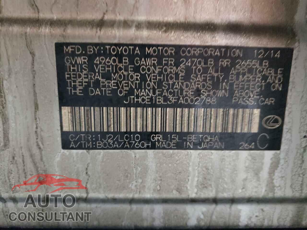 LEXUS GS350 2015 - JTHCE1BL3FA002788