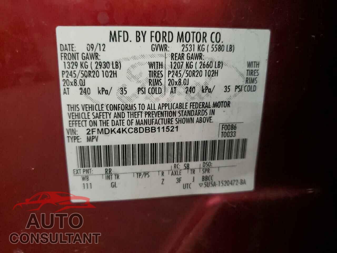 FORD EDGE 2013 - 2FMDK4KC8DBB11521
