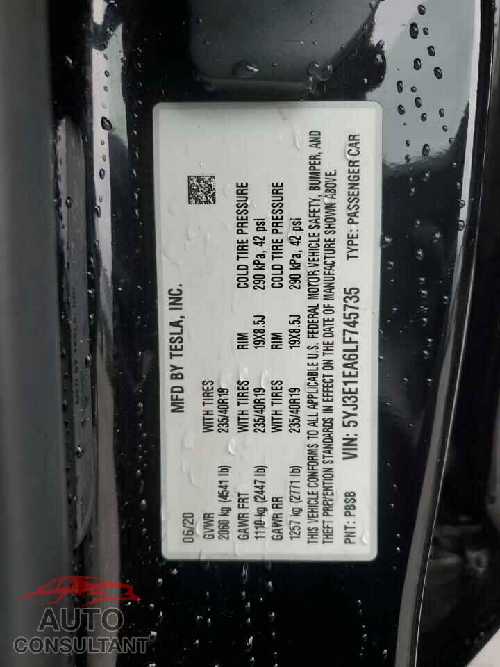 TESLA MODEL 3 2020 - 5YJ3E1EA6LF745735
