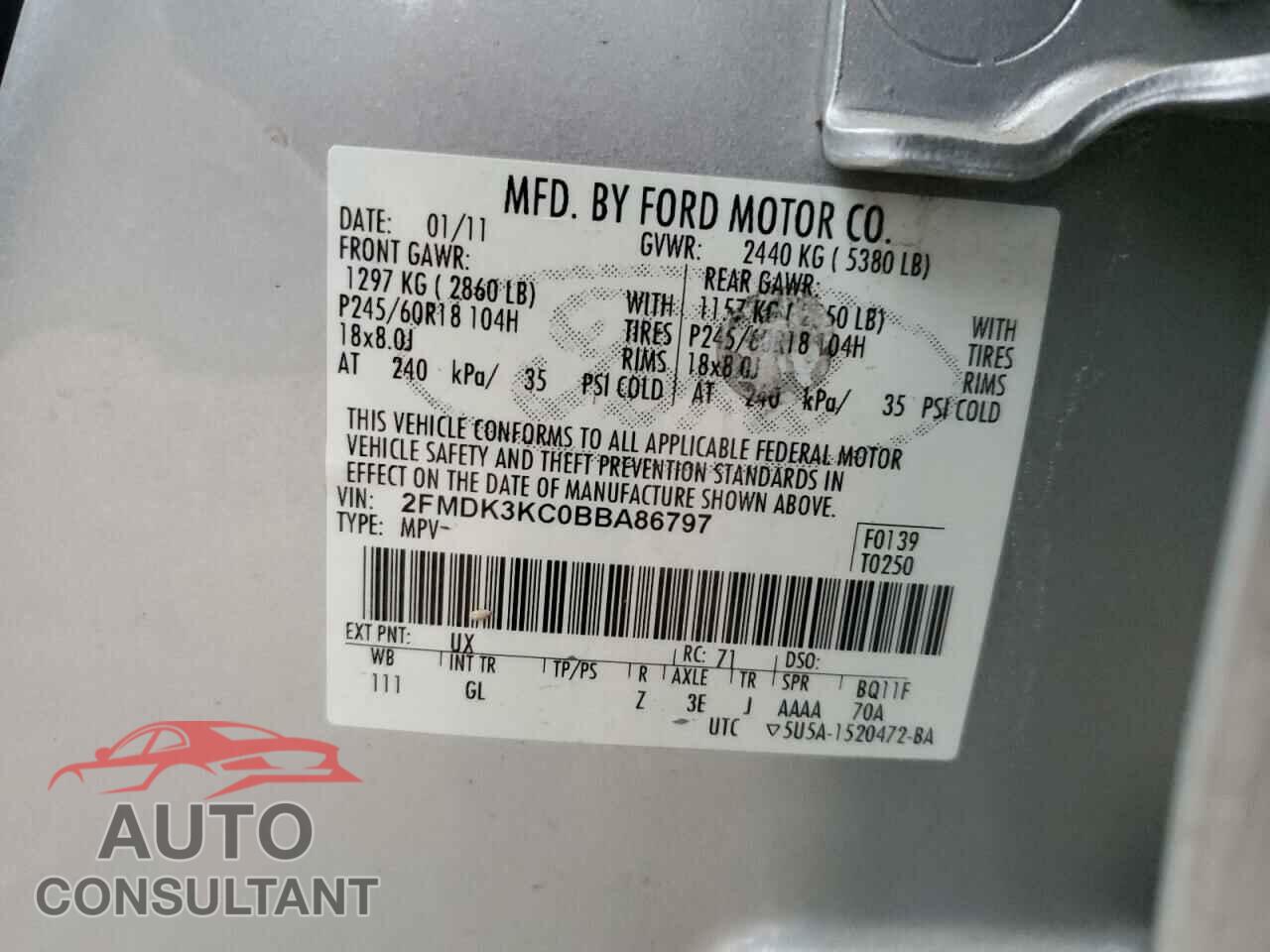 FORD EDGE 2011 - 2FMDK3KC0BBA86797