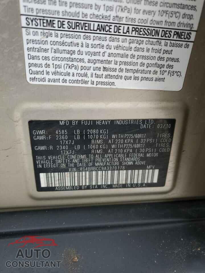 SUBARU OUTBACK 2010 - 4S4BRBCC9A3370178