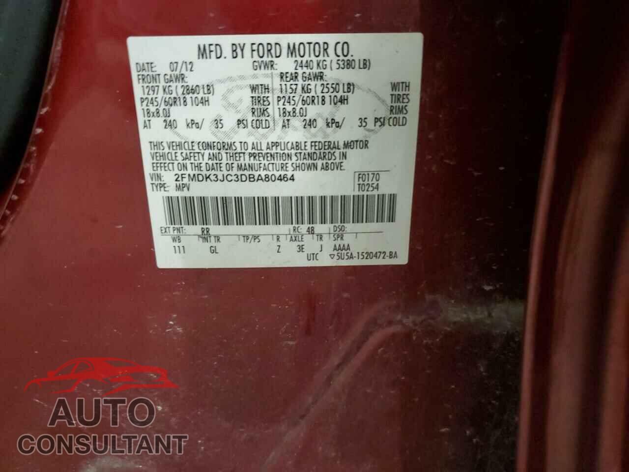 FORD EDGE 2013 - 2FMDK3JC3DBA80464