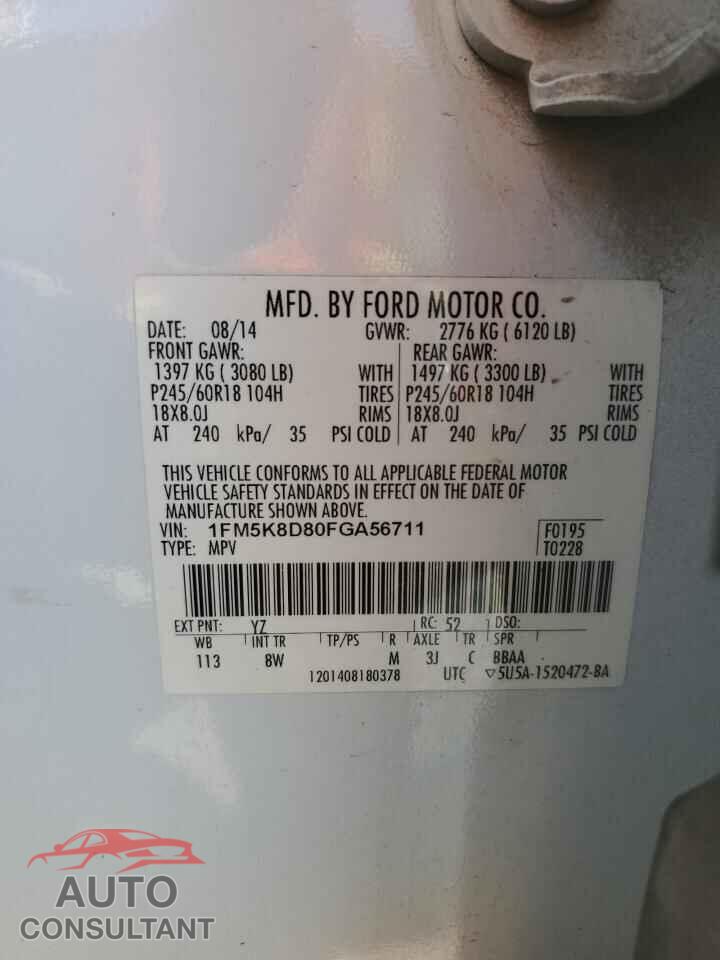 FORD EXPLORER 2015 - 1FM5K8D80FGA56711