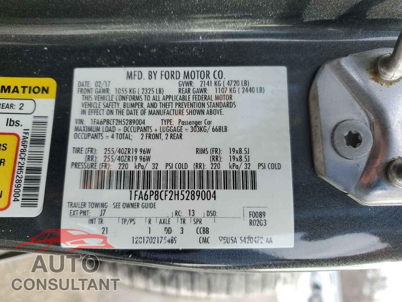 FORD MUSTANG 2017 - 1FA6P8CF2H5289004