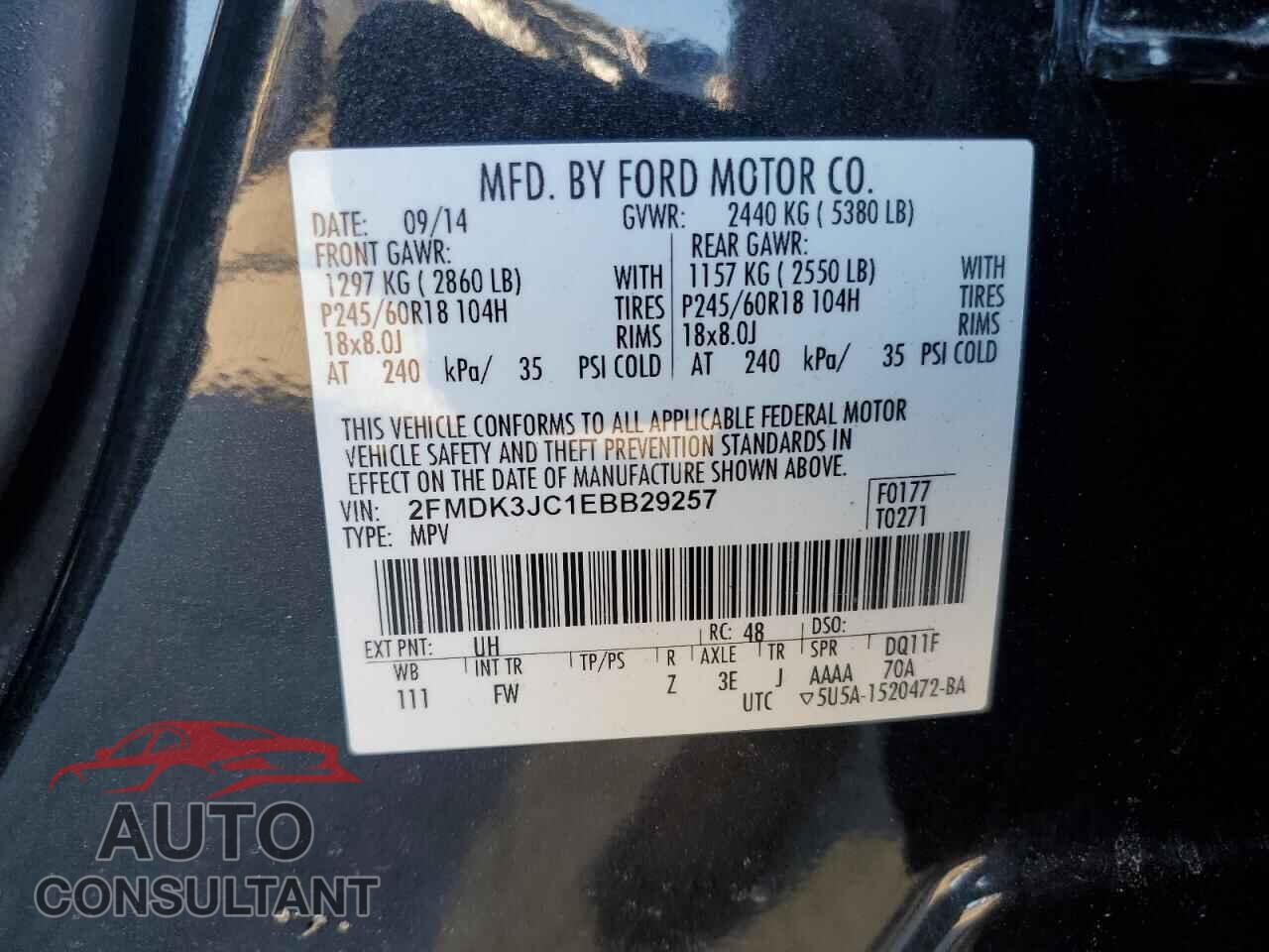 FORD EDGE 2014 - 2FMDK3JC1EBB29257