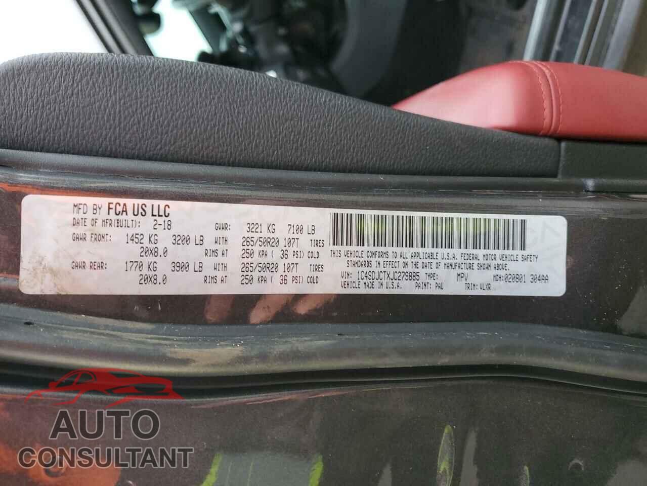 DODGE DURANGO 2018 - 1C4SDJCTXJC279885