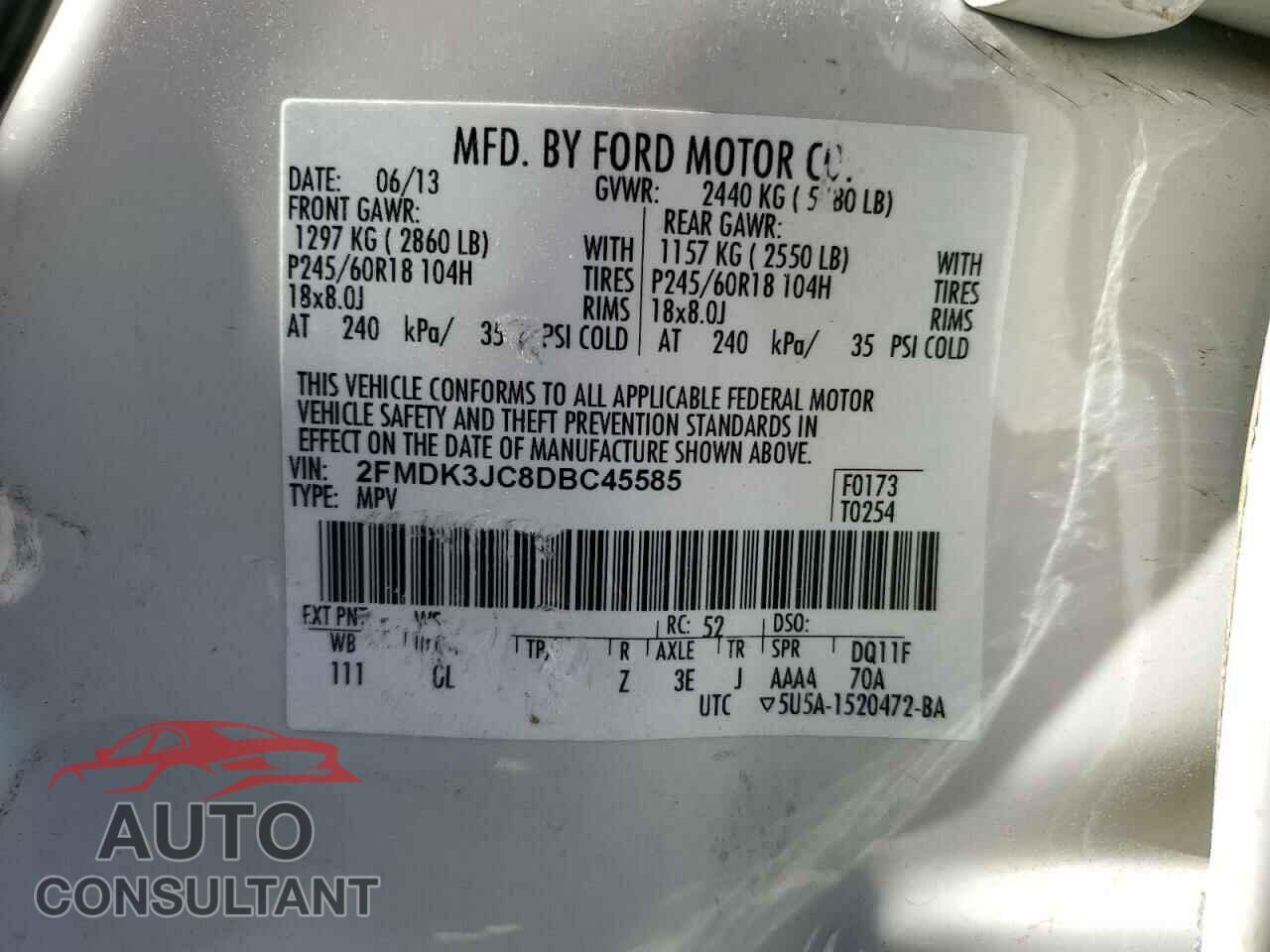 FORD EDGE 2013 - 2FMDK3JC8DBC45585