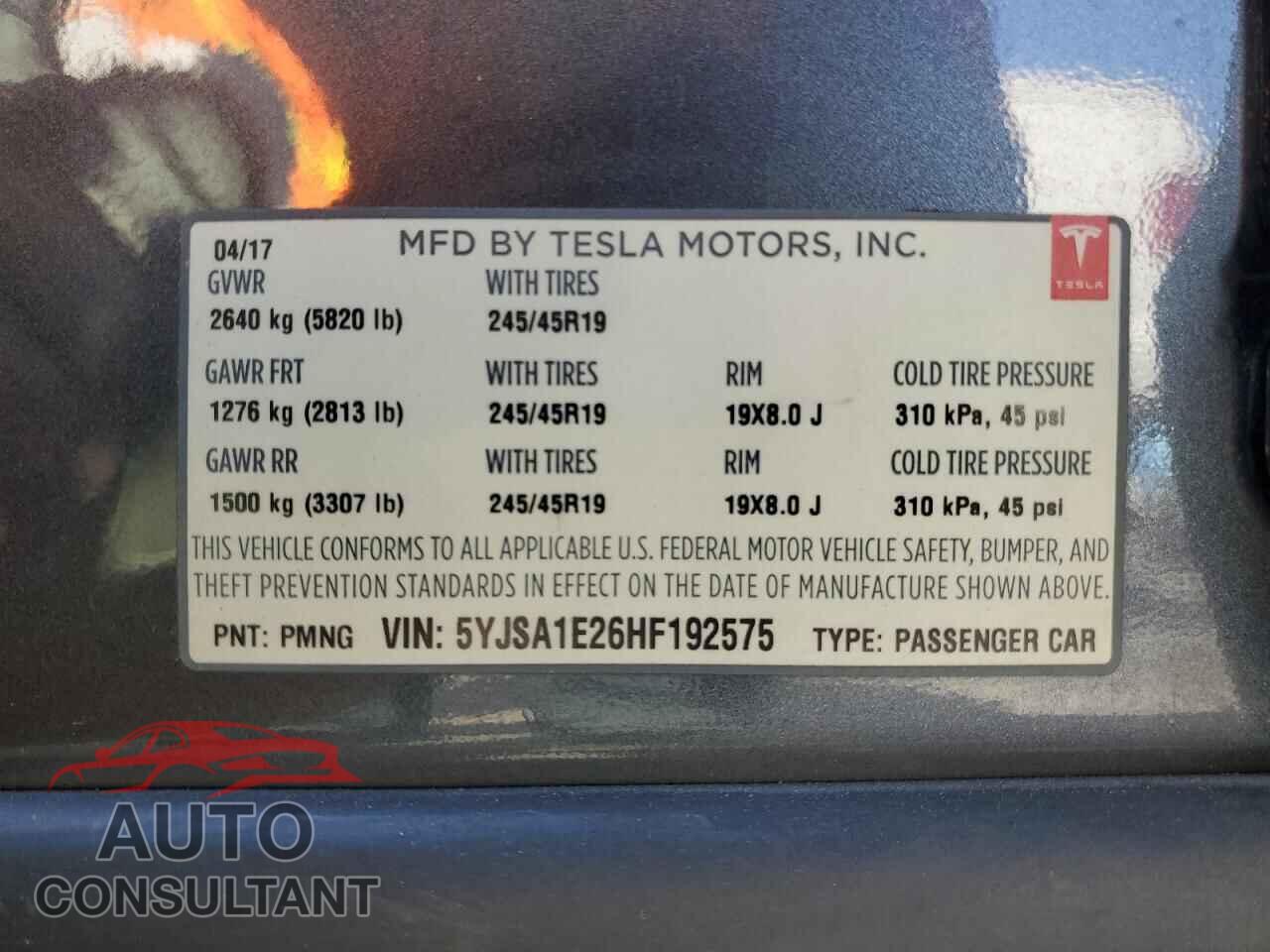 TESLA MODEL S 2017 - 5YJSA1E26HF192575