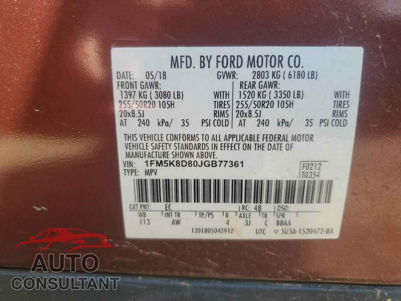 FORD EXPLORER 2018 - 1FM5K8D80JGB77361