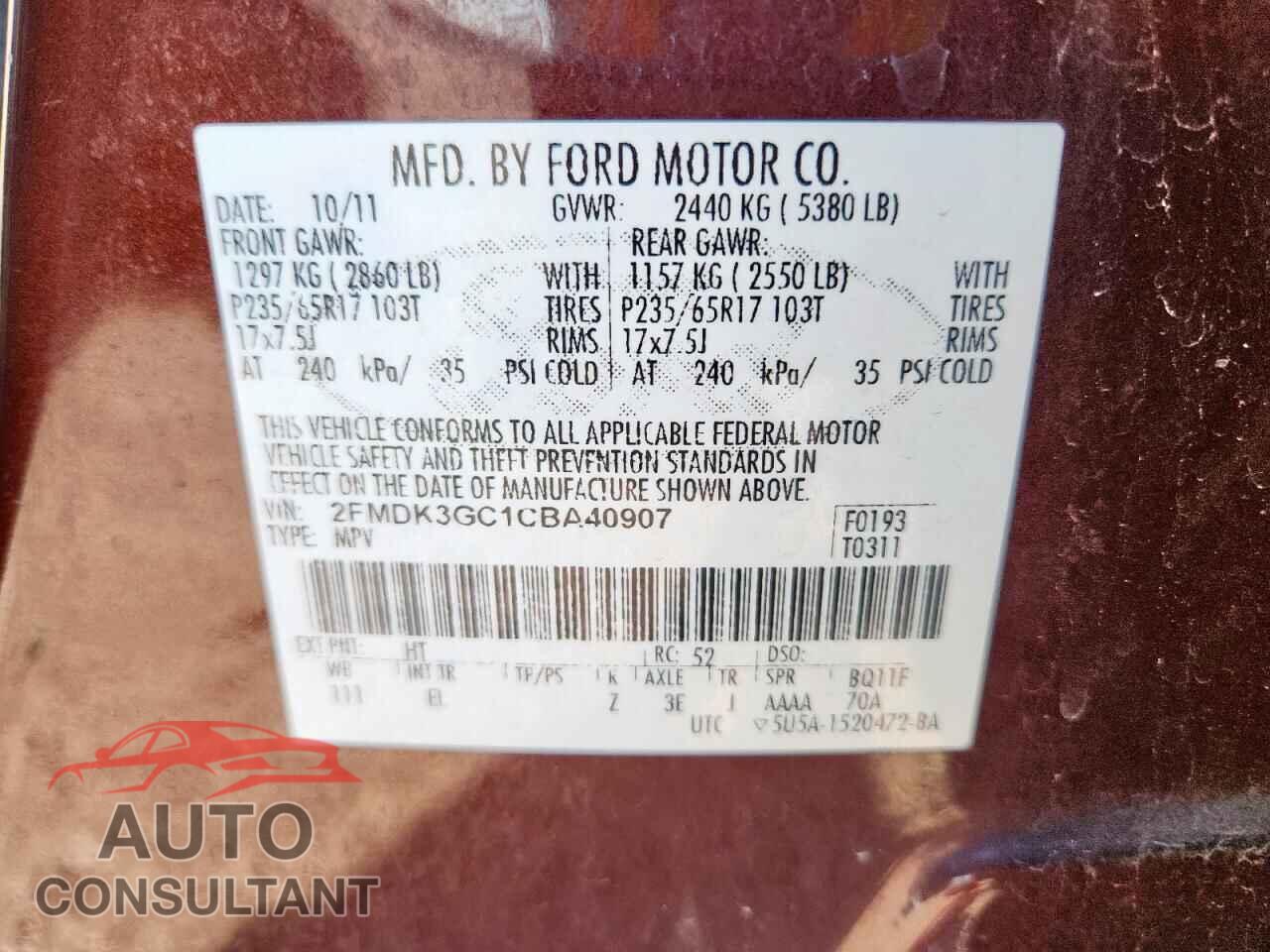 FORD EDGE 2012 - 2FMDK3GC1CBA40907
