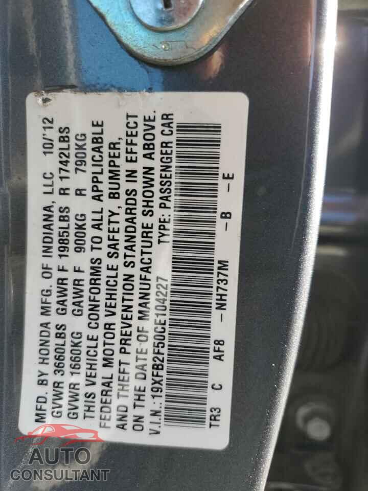 HONDA CIVIC 2012 - 19XFB2F50CE104227
