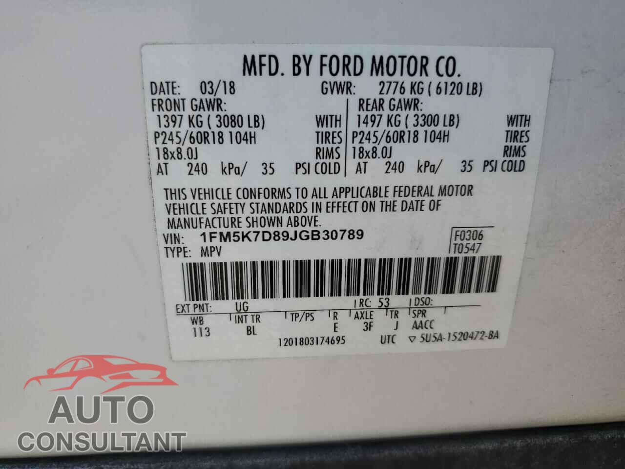 FORD EXPLORER 2018 - 1FM5K7D89JGB30789
