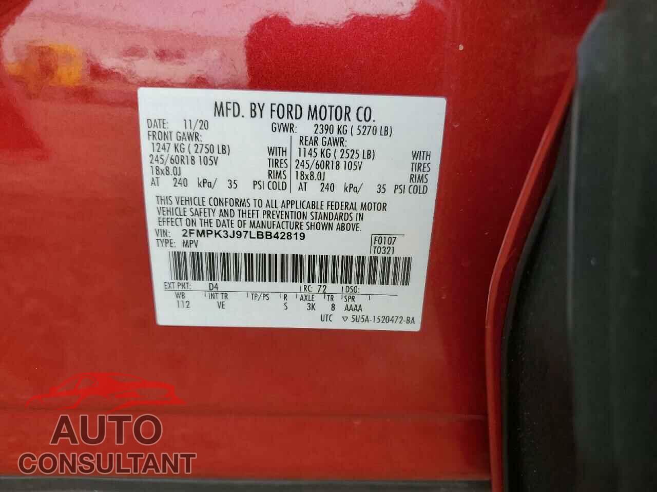 FORD EDGE 2020 - 2FMPK3J97LBB42819
