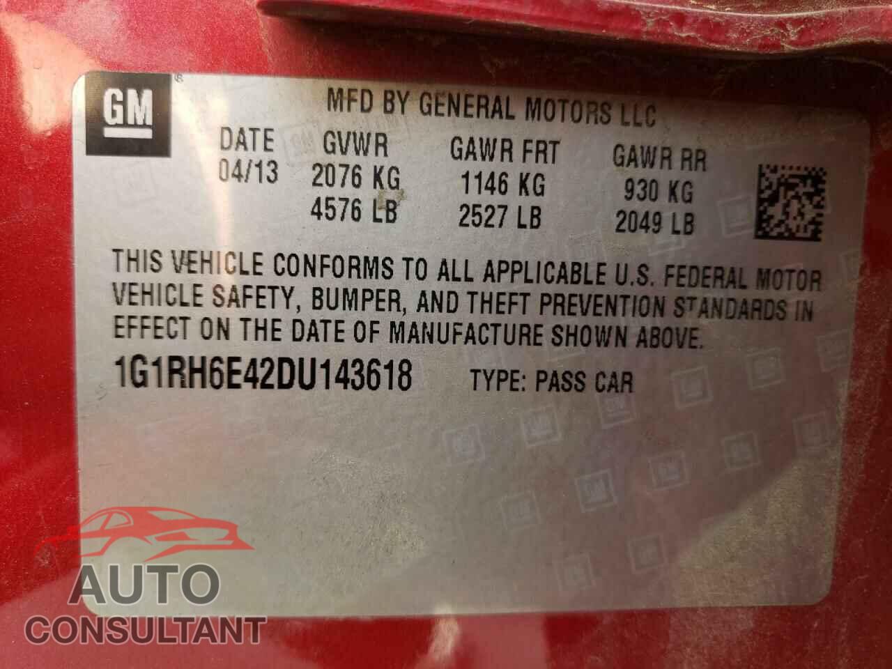 CHEVROLET VOLT 2013 - 1G1RH6E42DU143618