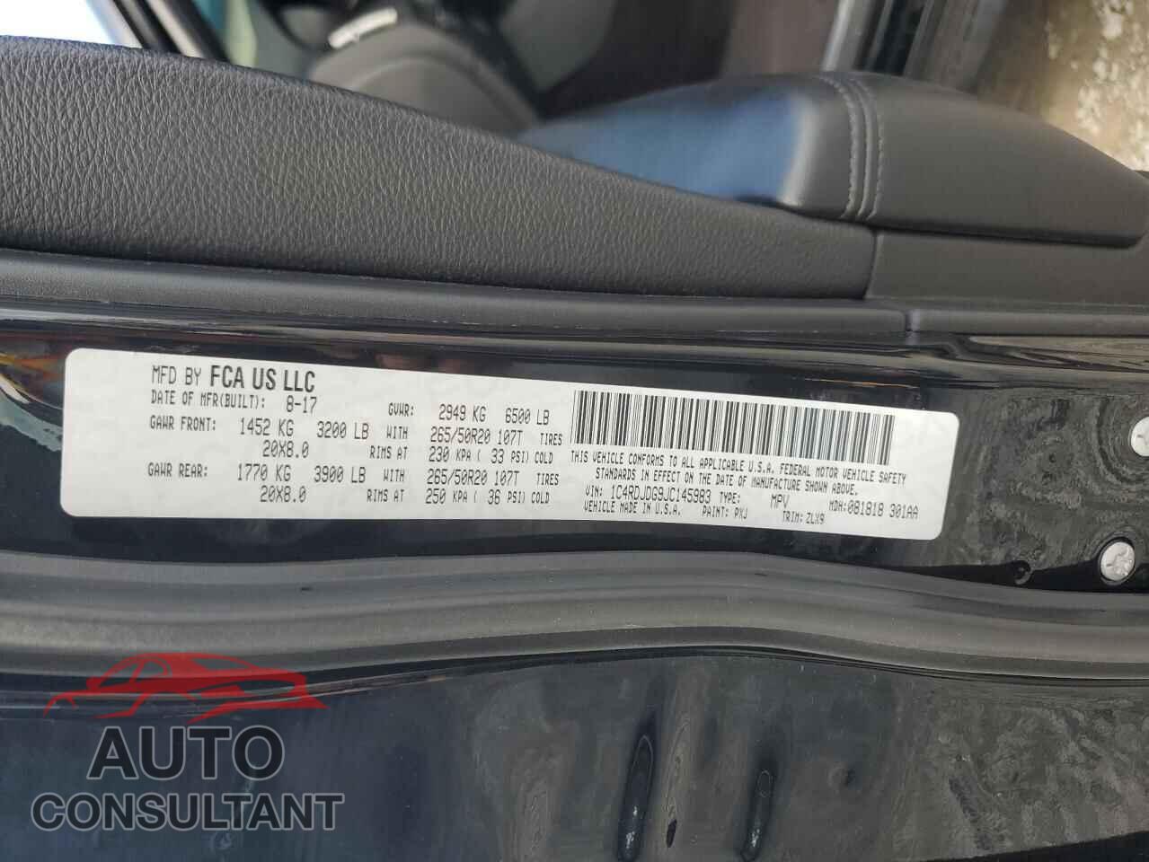DODGE DURANGO 2018 - 1C4RDJDG9JC145983