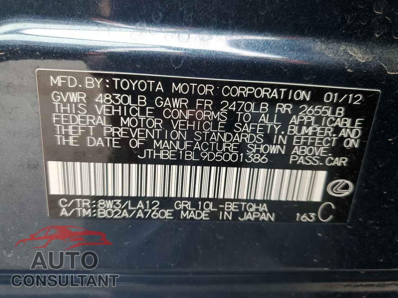 LEXUS GS350 2013 - JTHBE1BL9D5001386